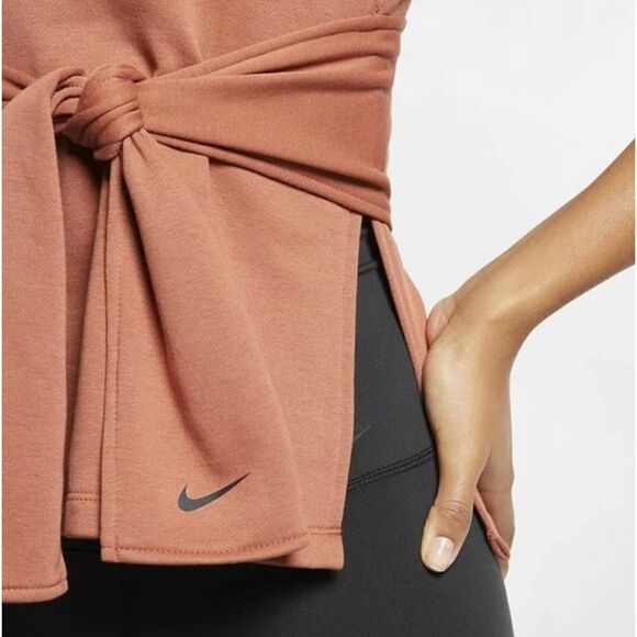 Womens Nike Studio Dri-Fit Short Sleeve Yoga Studio Wrap in Dusty Peach - M - Picture 4 of 6